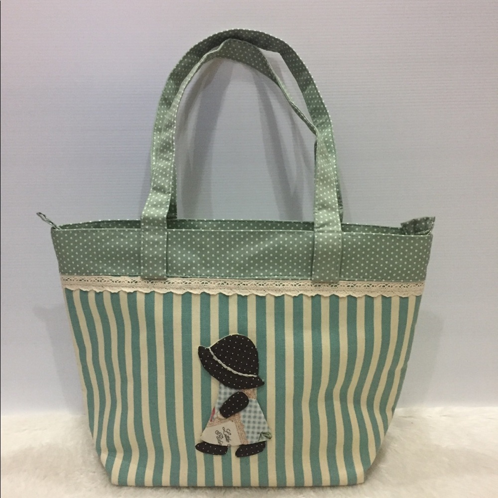 Vintage quilted cute Sue green tote bag - Small